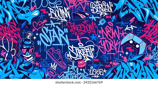 Blue Abstract Urban Style Hiphop Graffiti Street Art Vector Illustration Background Template