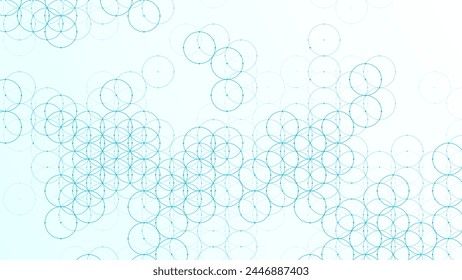 Blue abstract vector background of circles. Geometric texture of plexus balls, dots. Circular ornament. Chain of cells. Close bond. Banner for technology, medicine, presentations, business. 