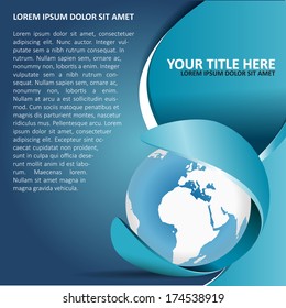 Blue abstract vector background with globe and place for text. Can be used as brochure, poster, flyer, cover for transportation or travel company.