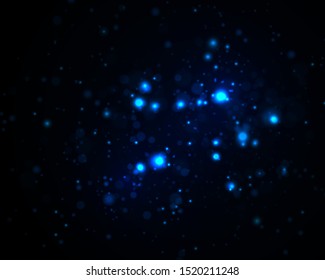 Blue abstract vector bokeh background.  Christmas and New Year. Magic concept. Graphic resources design template. Sparkling magical dust particles. 