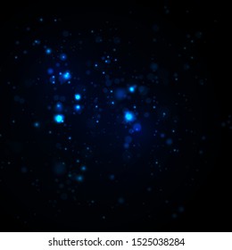 Blue abstract vector bokeh background.  Christmas and New Year feast. Magic concept. Graphic resources design template. Sparkling magical dust particles. 