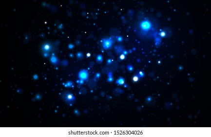 Blue abstract vector bokeh background.  Christmas and New Year feast. Magic concept. Graphic resources design template. Sparkling magical dust particles.  
