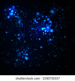 Blue abstract vector bokeh background.  Christmas and New Year feast. Magic concept.