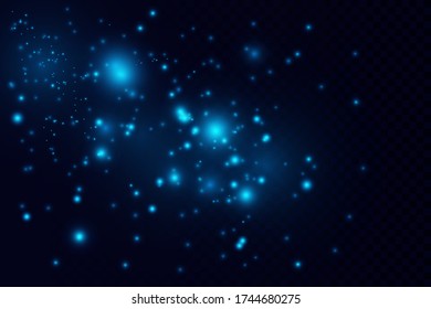 Blue abstract vector bokeh background. Christmas and New Year feast. Magic concept. Graphic resources design template. Sparkling magical dust particles. 