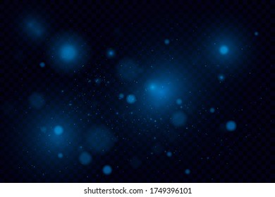 Blue abstract vector bokeh background. Christmas and New Year feast. Magic concept. Graphic resources design template. Sparkling magical dust particles