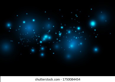 Blue abstract vector bokeh background. Christmas and New Year feast. Magic concept. Graphic resources design template. Sparkling magical dust particles