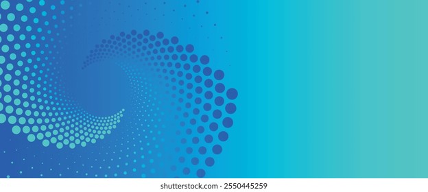 Blue abstract vector business long banner. Business minimal background with halftone circle frame and copy space for text.