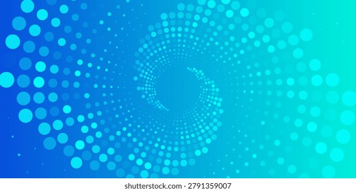 Blue abstract vector business long banner. Business minimal background with halftone circle frame and copy space for text.