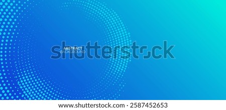 Blue abstract vector business long banner template. Business minimal background with halftone circle frame