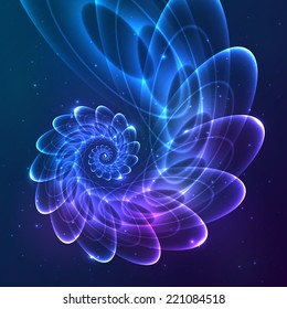 Blue abstract vector fractal cosmic spiral