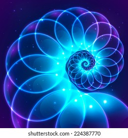 Blue abstract vector fractal cosmic spiral