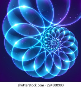Blue abstract vector fractal cosmic spiral
