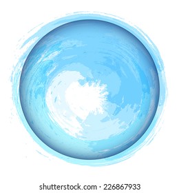 Blue abstract vector frame. Round background with watercolor splashes. 