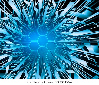blue abstract vector hi speed internet technology background illustration. eye scan