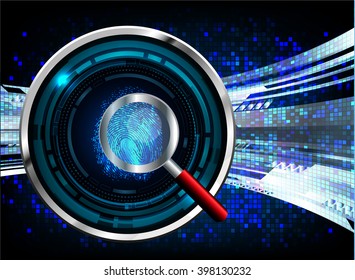 blue abstract vector hi speed internet technology background illustration. Fingerprint, magnifying glass, Finger