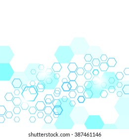 Blue abstract vector honey background - vector illustration. pattern hexagons grey with structure of honeycomb and space to write your own text. Template with place for logo or business card