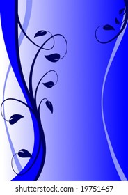 Ilustración vectorial abstracta azul en orientación vertical con un diseño floral vertical en tonos azules sobre una base graduada azul claro con espacio para texto