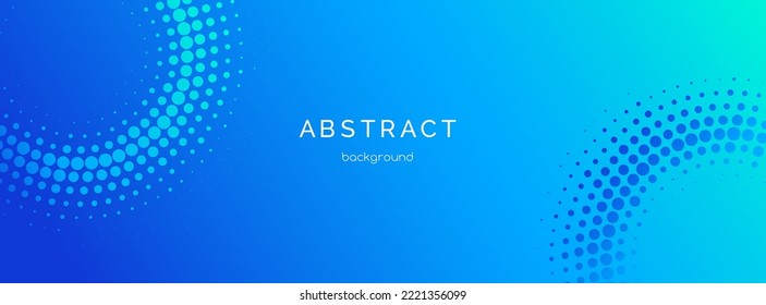Plantilla de banner largo vectorial abstracto azul. Fondo de negocio mínimo con círculos de medio tono y espacio de copia para texto. Encabezado de medios sociales, portada