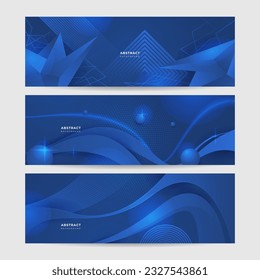 Blue abstract vector long banner. Minimal background with arrows and copy space for text. Social media cover and web banner template