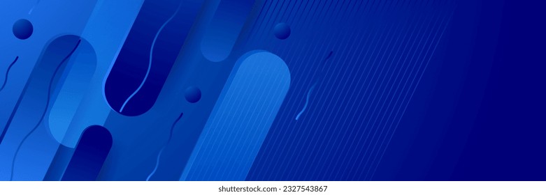 Blue abstract vector long banner. Minimal background with arrows and copy space for text. Social media cover and web banner template