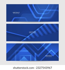 Blue abstract vector long banner. Minimal background with arrows and copy space for text. Social media cover and web banner template