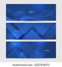 Blue abstract vector long banner. Minimal background with arrows and copy space for text. Social media cover and web banner template