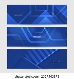 Blue abstract vector long banner. Minimal background with arrows and copy space for text. Social media cover and web banner template