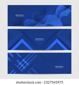 Blue abstract vector long banner. Minimal background with arrows and copy space for text. Social media cover and web banner template