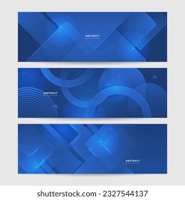 Blue abstract vector long banner. Minimal background with arrows and copy space for text. Social media cover and web banner template