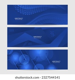 Blue abstract vector long banner. Minimal background with arrows and copy space for text. Social media cover and web banner template