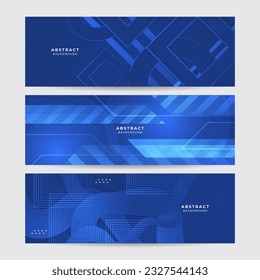 Blue abstract vector long banner. Minimal background with arrows and copy space for text. Social media cover and web banner template