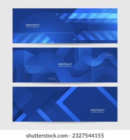 Blue abstract vector long banner. Minimal background with arrows and copy space for text. Social media cover and web banner template