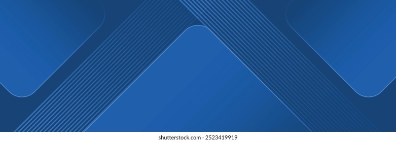 Blue abstract vector long banner. Minimal background with arrows and copy space for text. Social media cover and web banner template