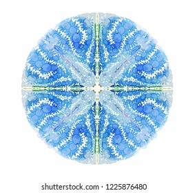 Blue abstract vector mandala. Hand-drawn vintage round pattern isolated on white