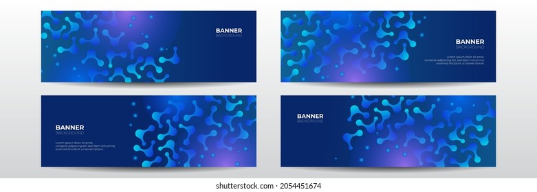 Blue abstract vector technology business long banner template. Business minimal background with halftone circle frame. Abstract background with dynamic effect
