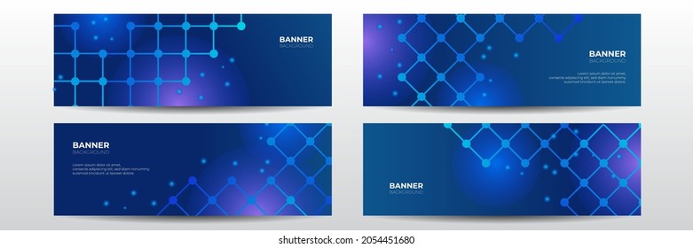 Plantilla de banner de larga duración de negocios de tecnología vectorial abstracta azul. Fondo mínimo de negocio con marco de círculo de medio tono. Fondo abstracto con efecto dinámico