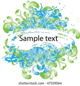 Blue abstract vine shapes with grunge paint splatter