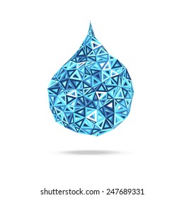 Blue abstract water drop their triangles on a white background 