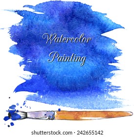 blue abstract watercolor background with brush, vector illustration