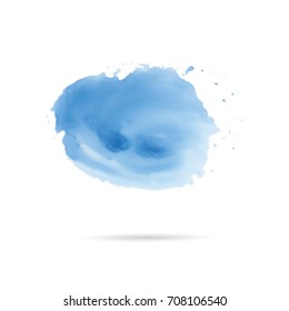 Blue abstract watercolor background for logo. Hand drawn stains and splashes. Vector texture handmade