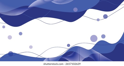 Blue Abstract Wave Background with Dynamic Lines, Mesh Effects, and Floating Circles, Perfect for Technology, Art, or Business Presentations.