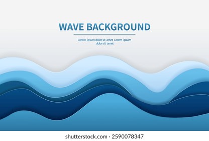 Blue abstract wave background in paper cutout style for banners, posters, web design and cover design!