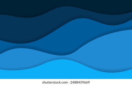 Blue abstract wave background in papercut design style