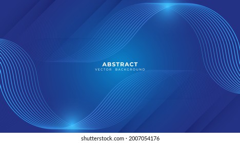Blue abstract wave decoration background. Simple and modern element design. Gradient color and lines graphic template. Futuristic technology concept with light lines effect.