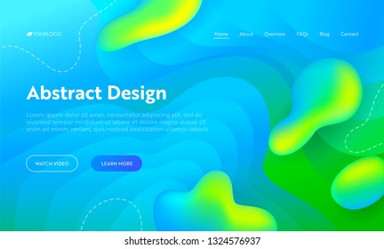 Blue Abstract Wave Drop Shape Landing Page Background. Futuristic Digital Motion Bright Gradient Pattern. Creative Neon Glow Wavy Backdrop for Website Web Page. Flat Cartoon Vector Illustration