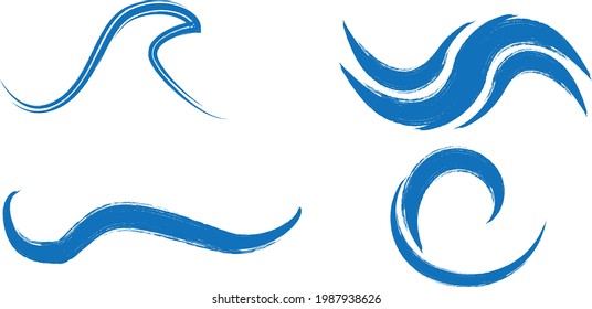 Blue Abstract Wave . Grunge Logo Element. Surfing Icon . Brush Stroke . Vector Illustration. 