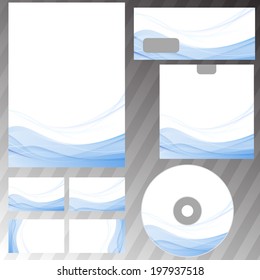 Blue abstract wave lines stationery concept. Vector illustration