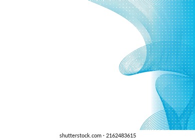 Blue abstract wave lines that simulate a fluid on a white background with a dotted pattern, ideal for technology, music, science and the digital world