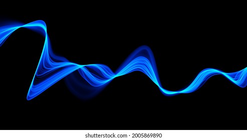 Blue abstract wave. Magic line design. Flow curve motion element. Neon gradient wavy illiustration.