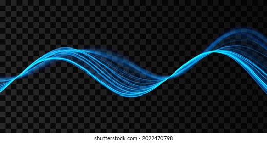Blue abstract wave. Magic line design. Flow curve motion element. Neon gradient wavy illiustration.